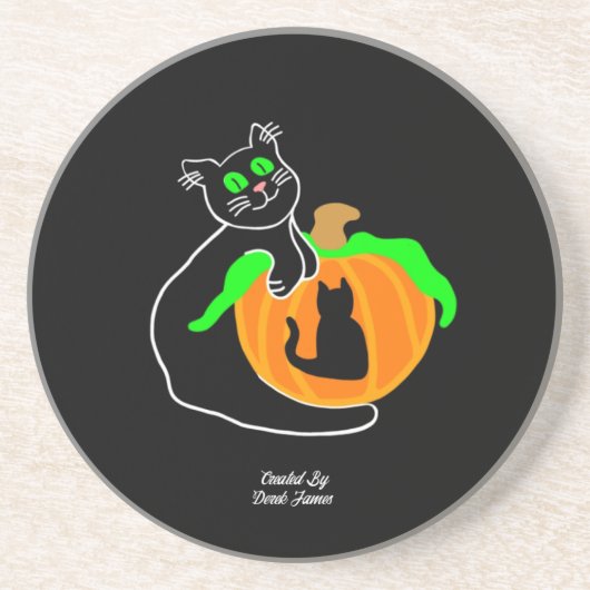 Black Cat Pumpkin Sandstone Untersetzer (Vorne)