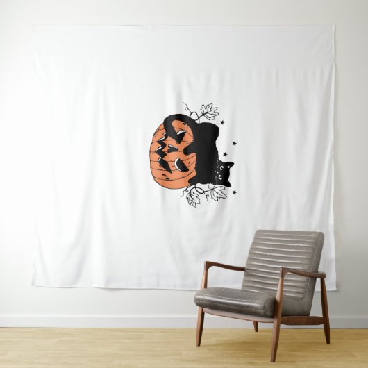 Black Cat Pumpkin Wandteppich (Beispiel (Horizontal))