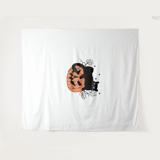 Black Cat Pumpkin Wandteppich (Vorderseite (Horizontal))