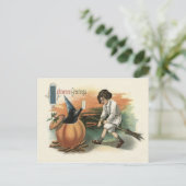 Black Cat Pumpkin Witch's Hat Broom Letter Postkarte (Stehend Vorderseite)
