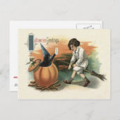 Black Cat Pumpkin Witch's Hat Broom Letter Postkarte (Vorne/Hinten)