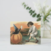 Black Cat Pumpkin Witch's Hat Broom Letter Postkarte (Stehend Vorderseite)