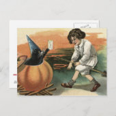Black Cat Pumpkin Witch's Hat Broom Letter Postkarte (Vorne/Hinten)