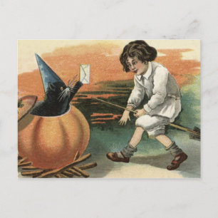 Black Cat Pumpkin Witch's Hat Broom Letter Postkarte
