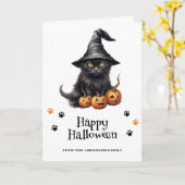 Black Cat Pumpkins Bats Full Moon Foto Halloween Karte (Gelbe Blume)