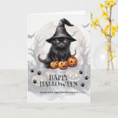 Black Cat Pumpkins Bats Full Moon Foto Halloween Karte (Gelbe Blume)