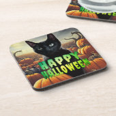 Black Cat & Pumpkins Getränkeuntersetzer (Linke Seite)