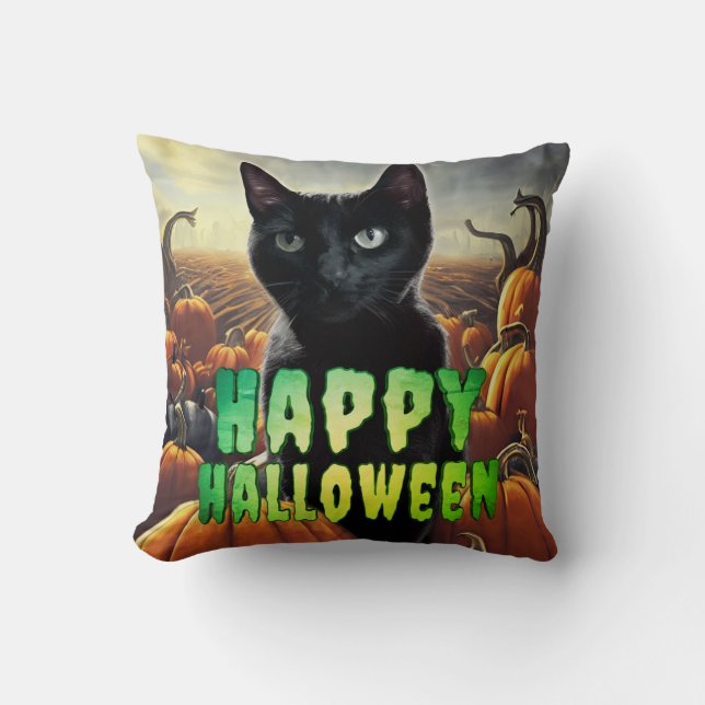 Black Cat & Pumpkins Kissen (Vorderseite)