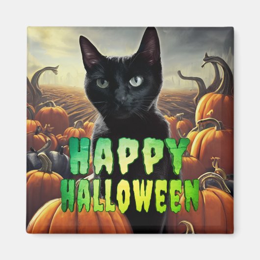 Black Cat & Pumpkins Magnet (Vorne)