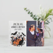 Black Cat Pumpkins Save the Date Card (Stehend Vorderseite)