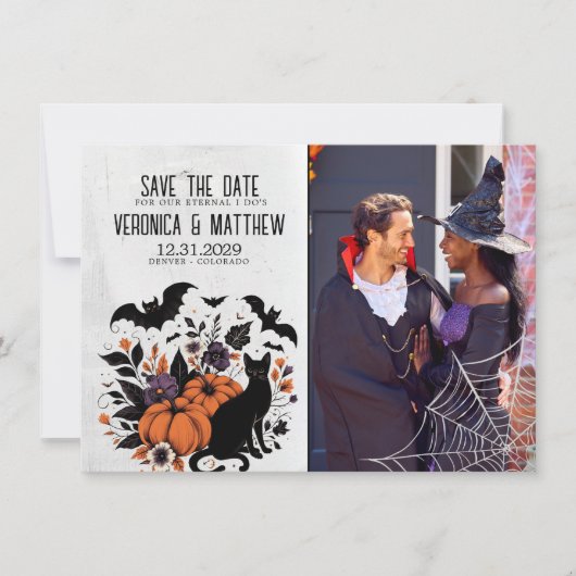 Black Cat Pumpkins Save the Date Card (Vorderseite)