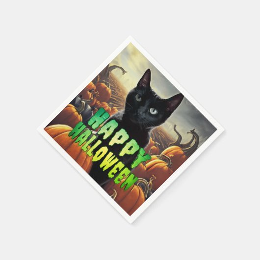 Black Cat & Pumpkins Serviette (Ecke)