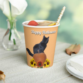  Black Cat Pumpkins Sunflowers Halloween Orange  Pappbecher