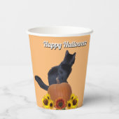  Black Cat Pumpkins Sunflowers Halloween Orange  Pappbecher (Rückseite)
