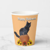  Black Cat Pumpkins Sunflowers Halloween Orange  Pappbecher (Vorderseite)