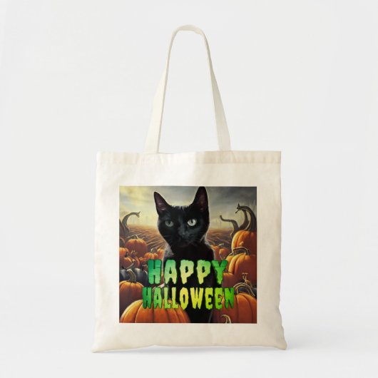 Black Cat & Pumpkins Tragetasche (Vorne)