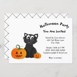 Black Cat Pumpkins White Pattern Halloween-Party Einladung