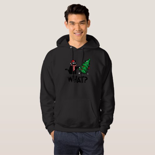 Black Cat Pushing Christmas Tree Over Cat What 2 Hoodie (Vorne ganz)