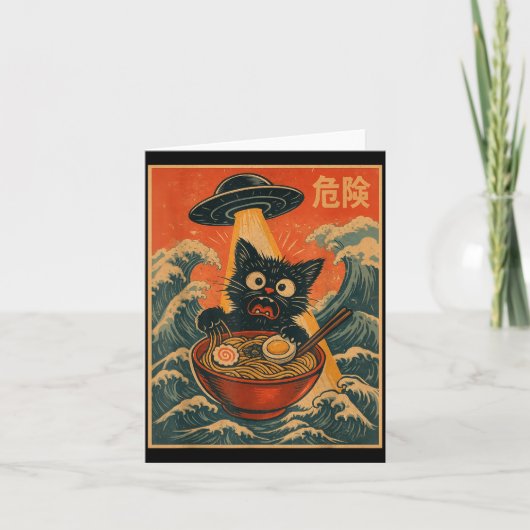 Black Cat Ramen Alien Ufo Funny Japanese Kawaii An Karte (Vorderseite)
