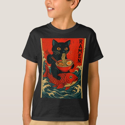 Black Cat Ramen Japanese Graphic Tees For Men Wome (Vorderseite)