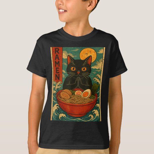 Black Cat Ramen Japanese Graphic Tees For Men Wome (Vorderseite)
