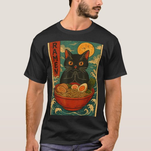 Black Cat Ramen Japanese Graphic Tees For Men Wome (Vorderseite)