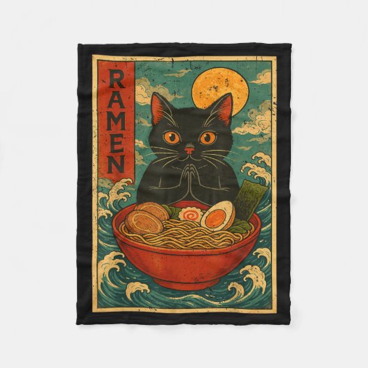 Black Cat Ramen Japanese Graphic Tees For Men Wome Fleecedecke (Vorderseite)
