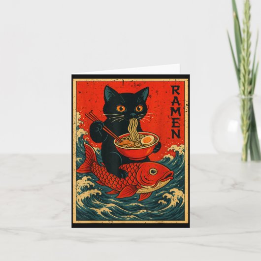 Black Cat Ramen Japanese Graphic Tees For Men Wome Karte (Vorderseite)