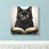 Black Cat Reading a Antique Book Leinwanddruck (Insitu (Holzboden))