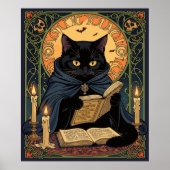 Black Cat Reading A Book Of Solstice Spells Poster (Vorne)