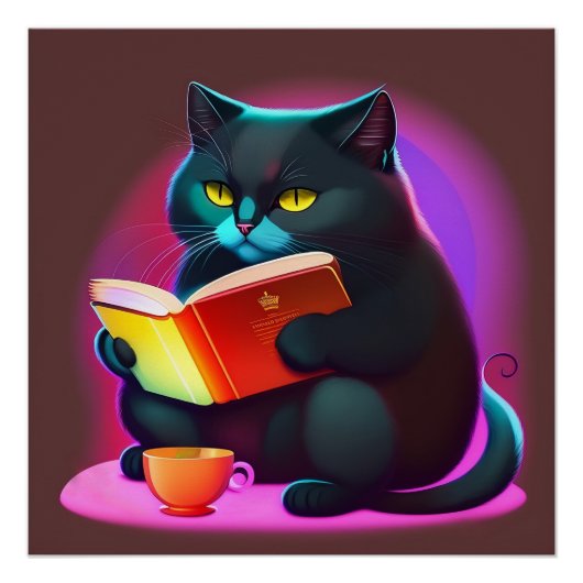 Black Cat Reading a Book Poster (Vorderseite)