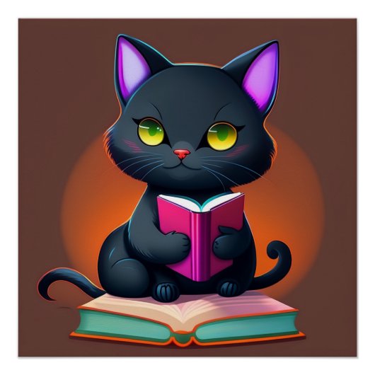 Black Cat Reading a Book Poster (Vorderseite)
