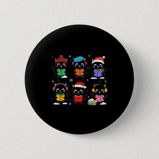 Black Cat Reading Book Christmas For Bookworm Cat  Button (Vorderseite)
