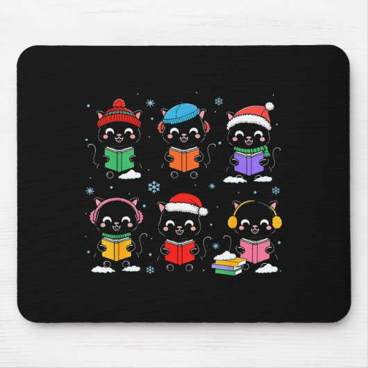 Black Cat Reading Book Christmas For Bookworm Cat Mousepad (Vorne)