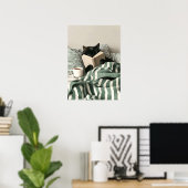 Black Cat reading book in bed Poster (Heimbüro)