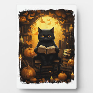 Black Cat Reading Books Pumpkin Autumn Lehrer Ha Fotoplatte