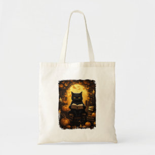 Black Cat Reading Books Pumpkin Autumn Lehrer Ha Tragetasche