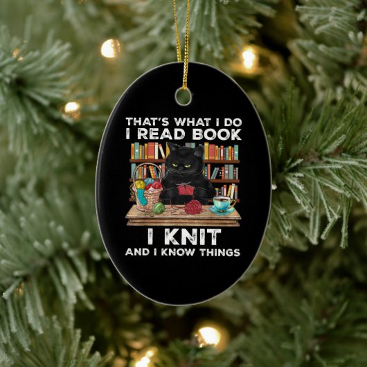 Black Cat Red Book Strick Writer Reader Bookaholic Keramik Ornament (Baum)