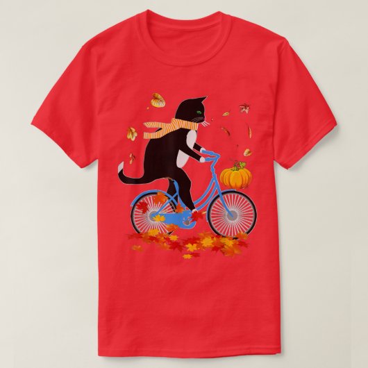 Black Cat Reiten Ein Bike Erntedank Herbst T-Shirt (Design vorne)