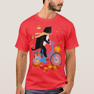 Black Cat Reiten Ein Bike Erntedank Herbst T-Shirt