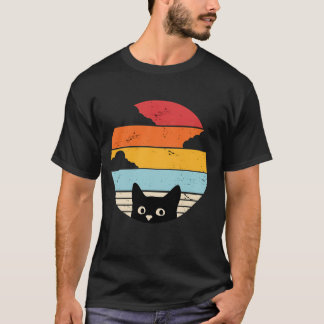 Black cat retro sunset T-Shirt