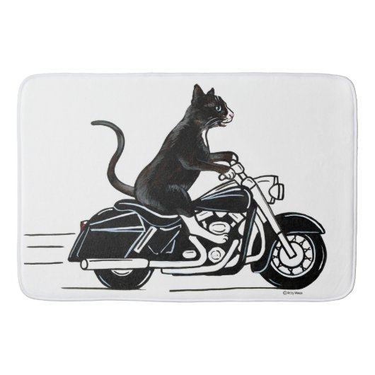 Black Cat Riding A Motorrad Badematte (Vorderseite)