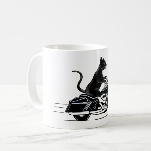 Black Cat Riding A Motorrad Kaffeetasse (Vorderseite Links)