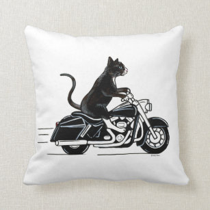 Black Cat Riding A Motorrad Kissen