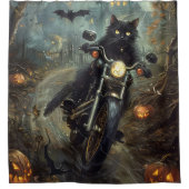 Black Cat Riding Motorrad Halloween Beängstigend Duschvorhang (Vorderseite)
