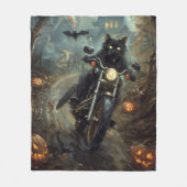 Black Cat Riding Motorrad Halloween Beängstigend Fleecedecke (Vorderseite)