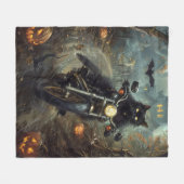 Black Cat Riding Motorrad Halloween Beängstigend Fleecedecke (Vorderseite (Horizontal))