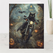 Black Cat Riding Motorrad Halloween Beängstigend Karte (Vorderseite)
