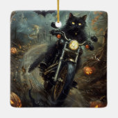 Black Cat Riding Motorrad Halloween Beängstigend Keramikornament (Rückseite)