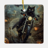 Black Cat Riding Motorrad Halloween Beängstigend Keramikornament (Vorderseite)